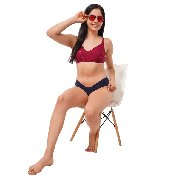 Fiore Full Coverage Non Paded Butterfly Print Bra (Pack of 1) - Maroon - Image 6