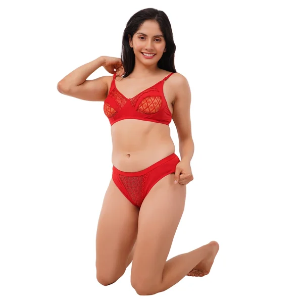 Fiore Cotton Lingerie Set (Pack of 1) - Red - Image 6