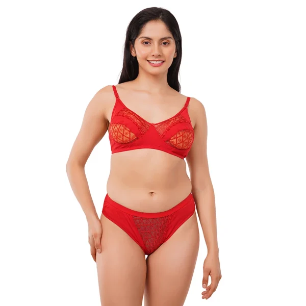 Fiore Cotton Lingerie Set (Pack of 1) - Red - Image 5