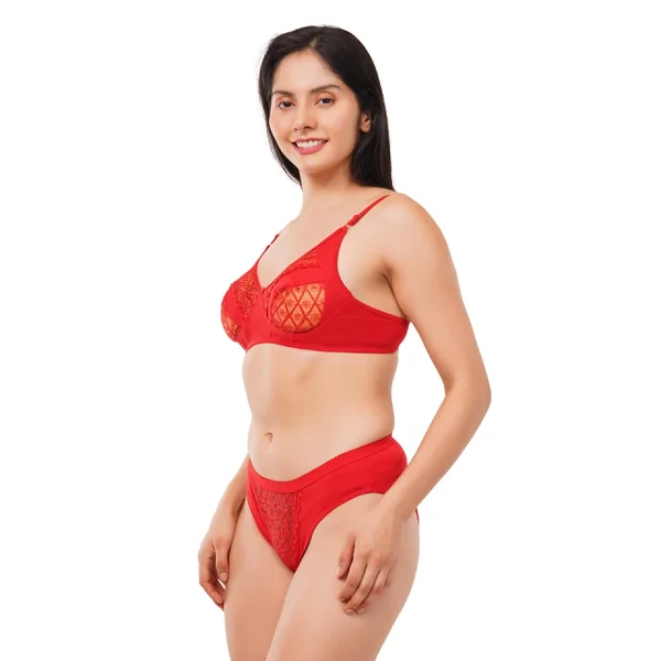 Fiore Cotton Lingerie Set (Pack of 1) - Red - Image 4
