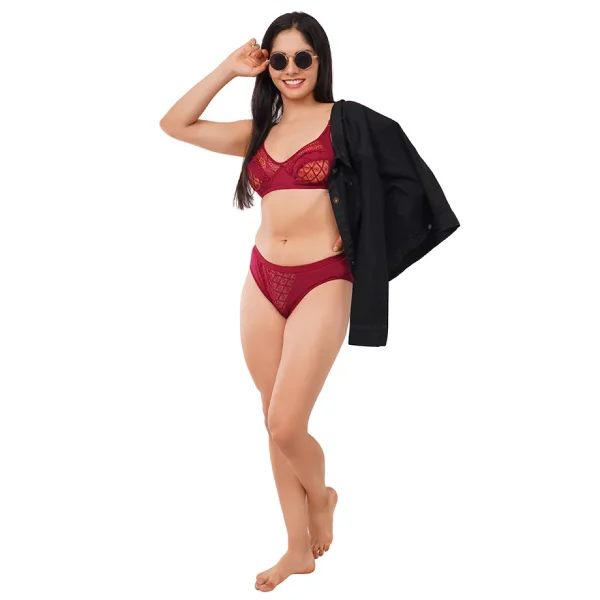 Fiore Cotton Lingerie Set (Pack of 1) - Maroon - Image 6