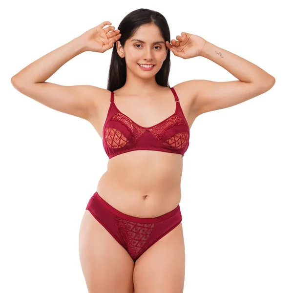 Fiore Cotton Lingerie Set (Pack of 1) - Maroon - Image 5