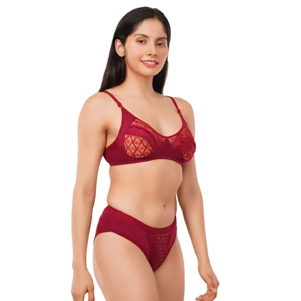Fiore Cotton Lingerie Set (Pack of 1) - Maroon - Image 2