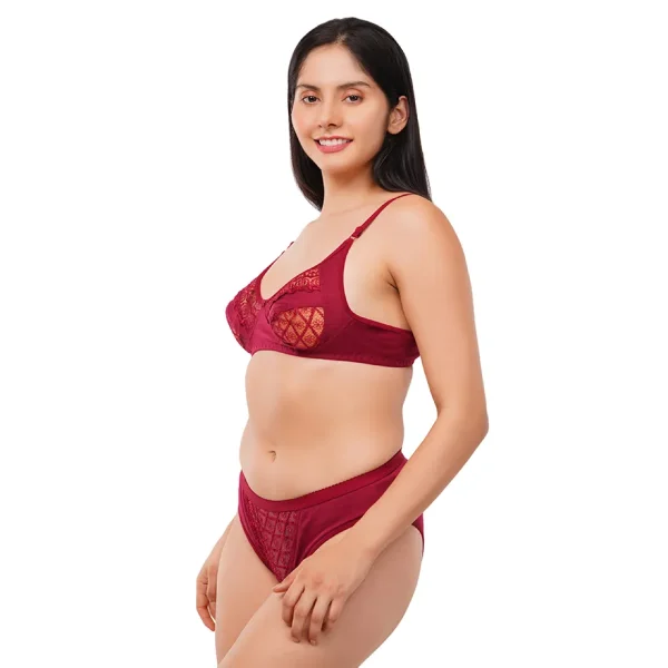 Fiore Cotton Lingerie Set (Pack of 1) - Maroon - Image 3