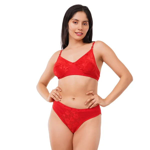 Fiore Cotton Lingerie Set (Pack of 1) - Red - Image 2