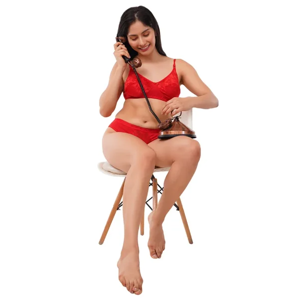 Fiore Cotton Lingerie Set (Pack of 1) - Red - Image 6