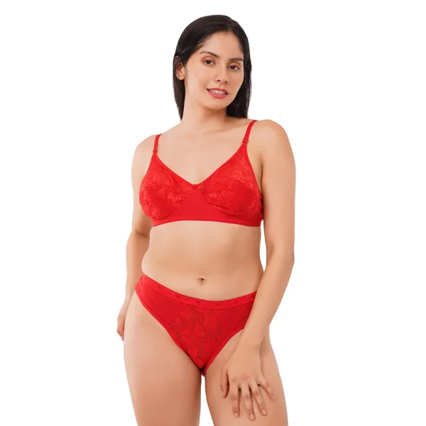 Fiore Cotton Lingerie Set (Pack of 1) - Red - Image 3