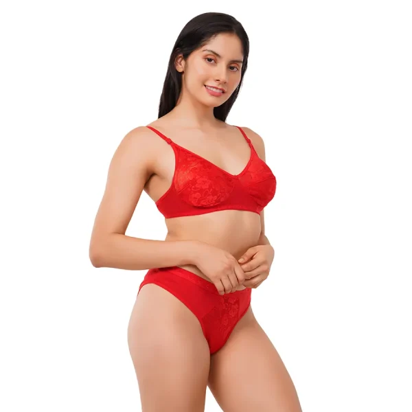 Fiore Cotton Lingerie Set (Pack of 1) - Red - Image 5
