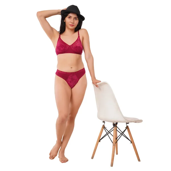 Fiore Cotton Lingerie Set (Pack of 1) - Maroon - Image 6