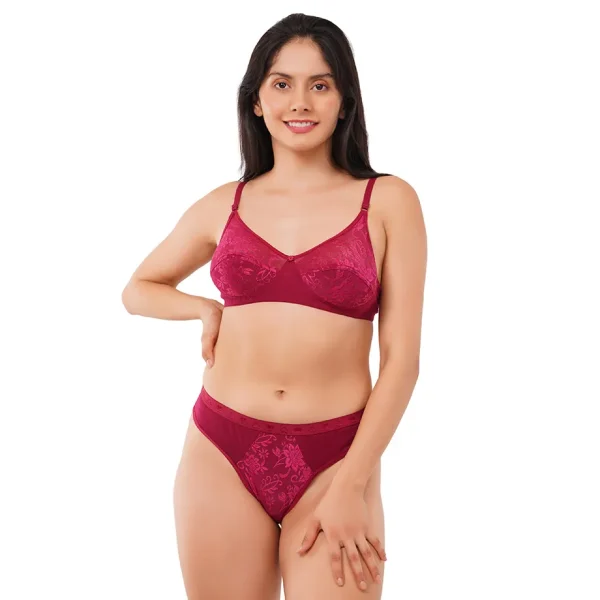 Fiore Cotton Lingerie Set (Pack of 1) - Maroon - Image 2