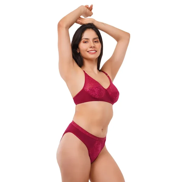 Fiore Cotton Lingerie Set (Pack of 1) - Maroon - Image 5