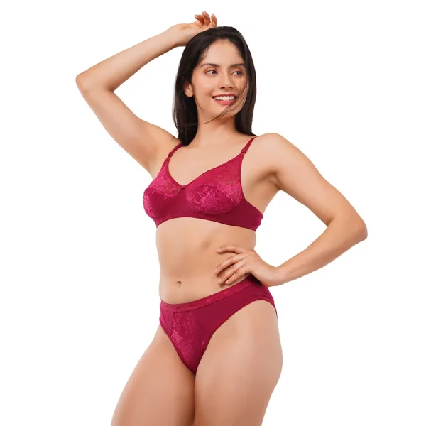 Fiore Cotton Lingerie Set (Pack of 1) - Maroon - Image 3
