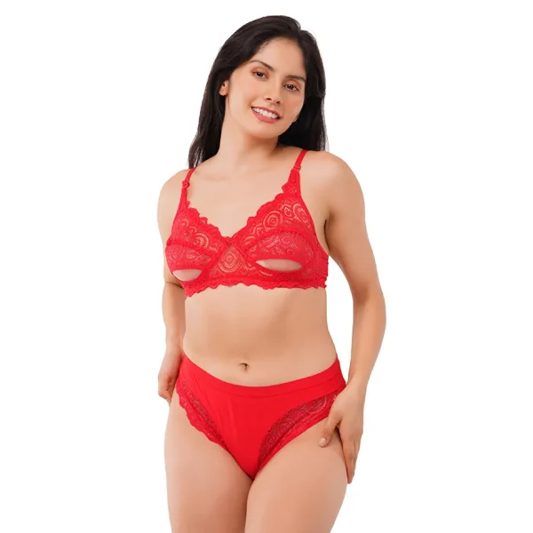 Fiore Cotton Lingerie Set (Pack of 1) - Red - Image 4