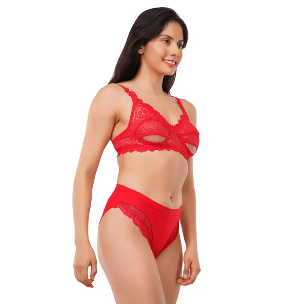Fiore Cotton Lingerie Set (Pack of 1) - Red - Image 5