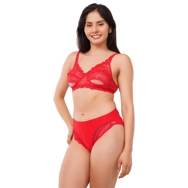 Fiore Cotton Lingerie Set (Pack of 1) - Red - Image 2