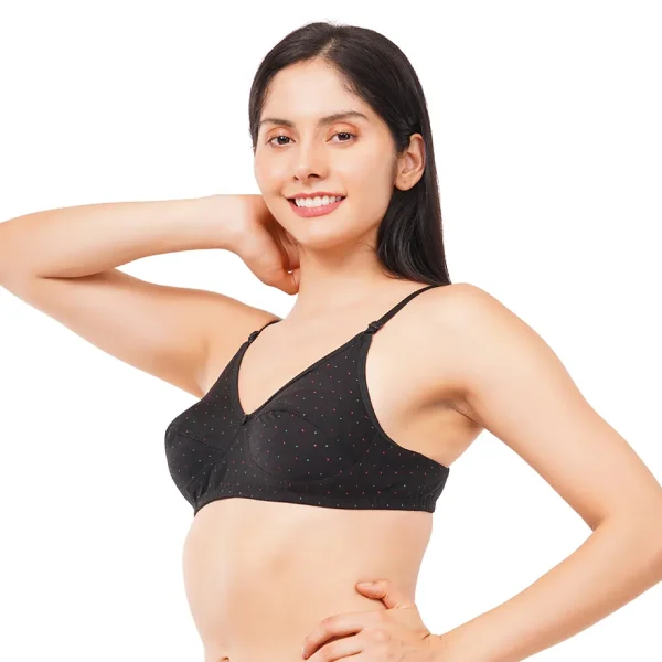 Fiore Full Coverage Non Paded Dot Print Bra (Pack of 1) - Black - Image 3