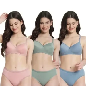 Fiore Cotton Lingerie Set - Pack of 3 (Green, Pink & Blue)