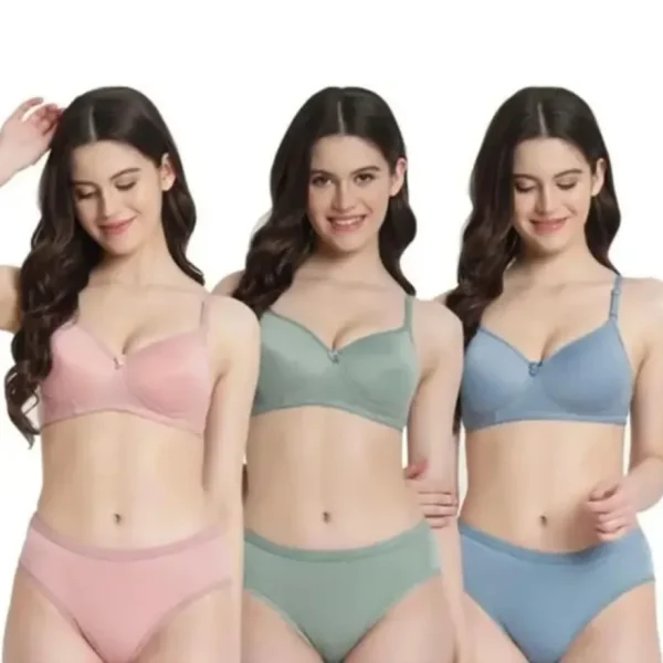 Fiore Cotton Lingerie Set - Pack of 3 (Green, Pink & Blue)