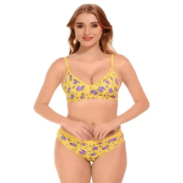 Fiore Cotton Lingerie Set - Pack of 3 (Yellow, Pink & Blue) - Image 2