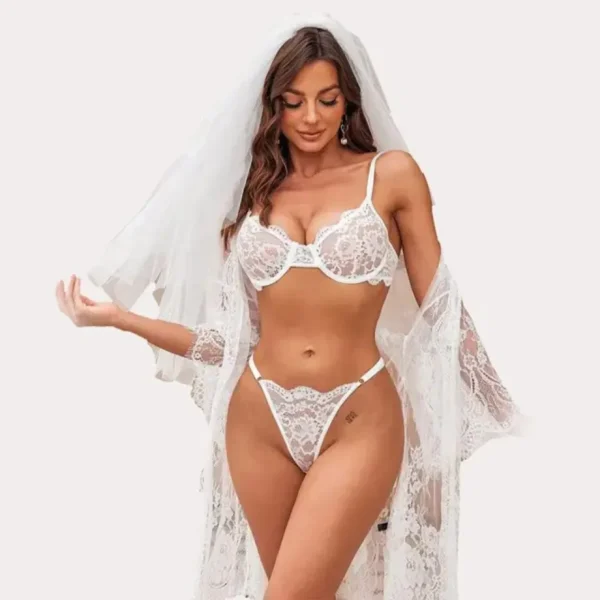 Fiore Floral Lace Bikini Set (Pack of 1) – White - Image 3
